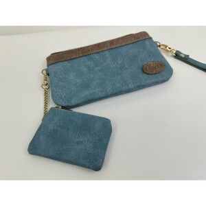 Save The Girls Blue Clutch Purse w/ Clear Phone Holder Change Purse Zipper